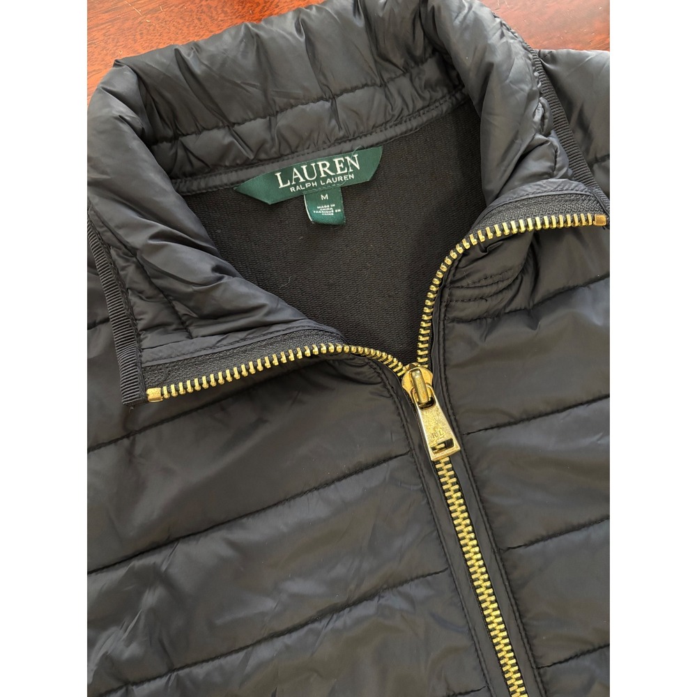 Lauren Ralph Lauren Womens Quilted Puffer Vest M Preppy Logo Full Zip Black - Picture 7 of 8